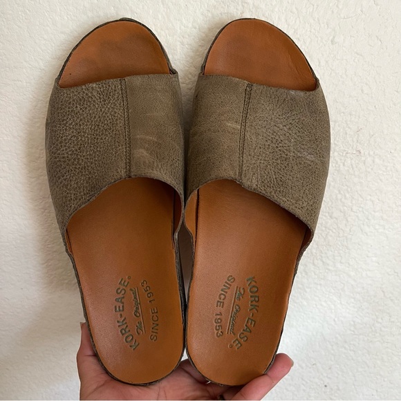 Kork Ease Tutsi Sandals Womens Olive Green Leather Slip On Slides Cork Shoe 8M - Picture 9 of 14
